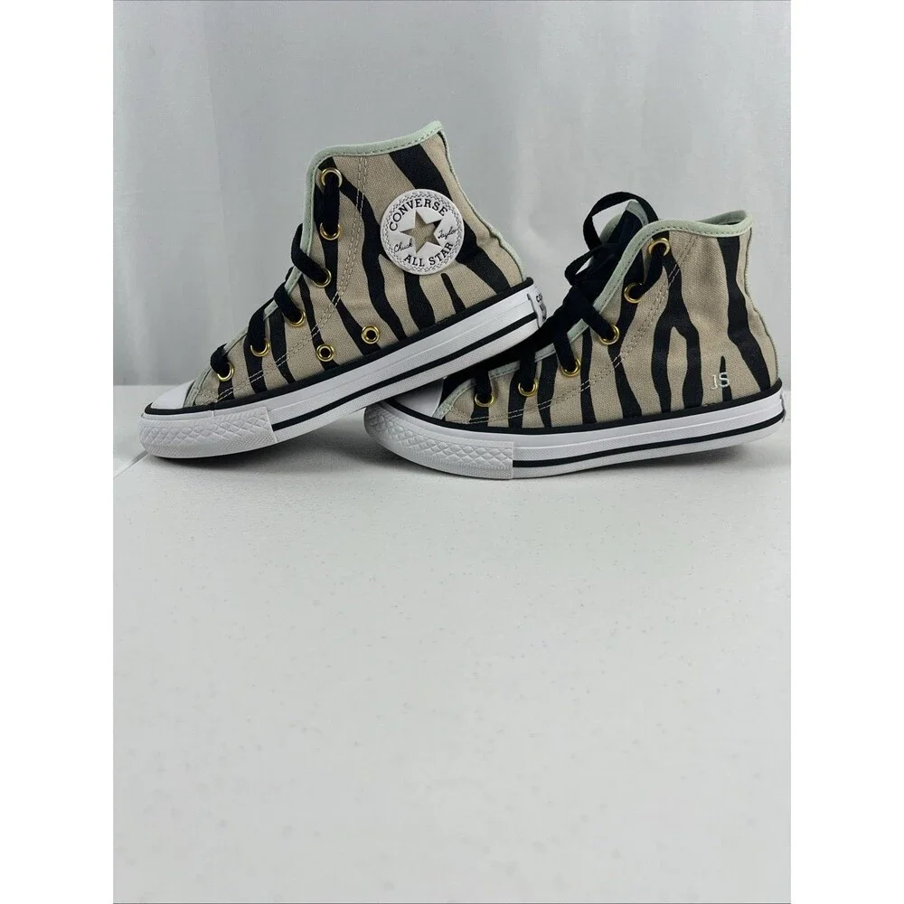 Converse Chuck Taylor All Star High Zebra Sneakers with Green Trim Size 1